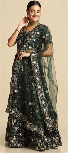Engagement, Festive, Reception Green color Lehenga in Taffeta Silk fabric with Flared Sequence work : 1942007