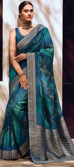 Festive, Reception Blue color Saree in Viscose fabric with Classic, Rajasthani Bandhej, Printed, Weaving work : 1942016