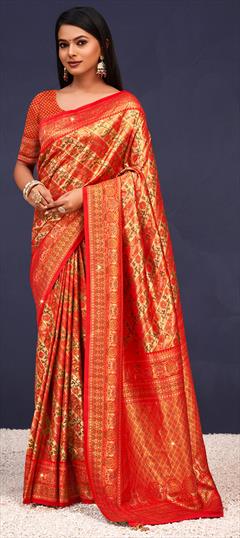 Traditional, Wedding Red and Maroon color Saree in Banarasi Silk fabric with South Weaving, Zari work : 1942044