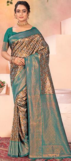 Party Wear, Traditional Multicolor color Saree in Kanjeevaram Silk fabric with South Printed, Weaving, Zari work : 1942173