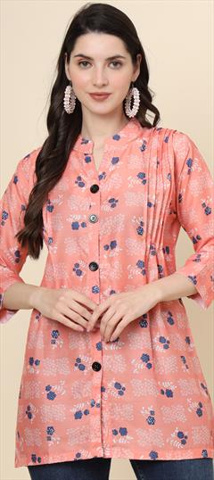 Casual Pink and Majenta color Kurti in Cotton fabric with Straight Printed work : 1942289