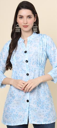 Casual Blue color Kurti in Cotton fabric with Straight Printed work : 1942290
