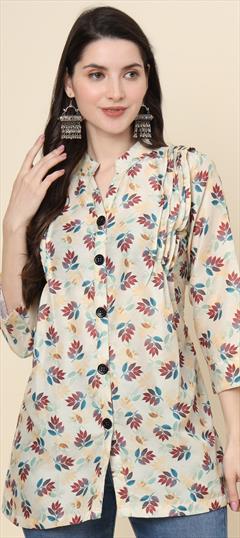 Casual Beige and Brown color Kurti in Cotton fabric with Straight Printed work : 1942291