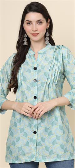 Casual Black and Grey color Kurti in Cotton fabric with Straight Printed work : 1942292