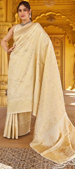 Party Wear, Traditional Beige and Brown color Saree in Blended fabric with South Weaving, Zari work : 1942499