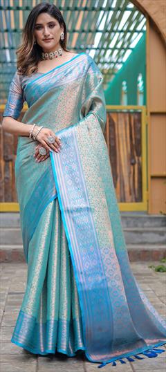 Festive, Traditional Blue color Saree in Kanjeevaram Silk fabric with South Weaving, Zari work : 1942511