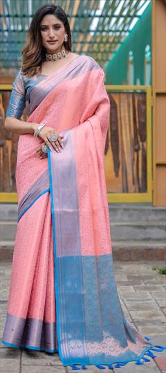 Festive, Traditional Pink and Majenta color Saree in Kanjeevaram Silk fabric with South Weaving, Zari work : 1942512