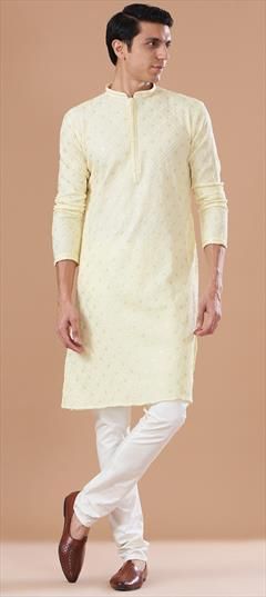 Party Wear White and Off White color Kurta Pyjamas in Rayon fabric with Embroidered, Sequence work : 1942651