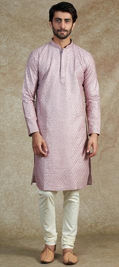 Party Wear Purple and Violet color Kurta Pyjamas in Silk fabric with Embroidered, Sequence work : 1942652