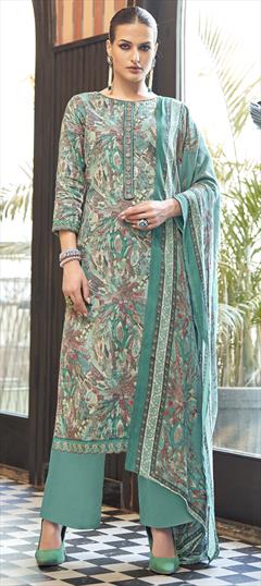 Festive, Reception Multicolor color Salwar Kameez in Cotton fabric with Palazzo, Straight Embroidered, Printed work : 1942655