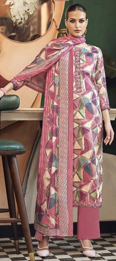 Festive, Reception Multicolor color Salwar Kameez in Cotton fabric with Palazzo, Straight Embroidered, Printed work : 1942662