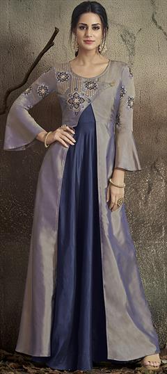 Festive, Reception Blue color Gown in Taffeta Silk fabric with Embroidered, Thread work : 1942912