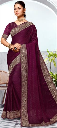 Reception, Traditional Purple and Violet color Saree in Art Silk fabric with South Embroidered, Swarovski, Thread, Zari work : 1942952