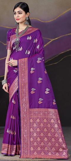 Reception, Traditional Purple and Violet color Saree in Silk fabric with South Weaving work : 1942983