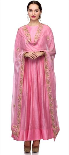 Festive, Reception, Wedding Pink and Majenta color Salwar Kameez in Silk fabric with Anarkali Embroidered, Thread, Zari work : 1942993