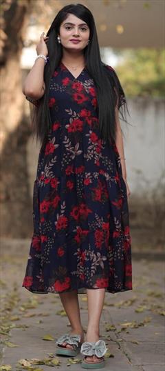 Casual Black and Grey color Kurti in Georgette fabric with A Line Floral, Printed work : 1943026