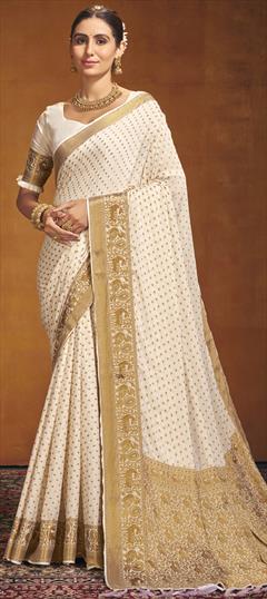 Festive, Reception, Wedding White and Off White color Saree in Chiffon fabric with Classic Weaving, Zari work : 1943052