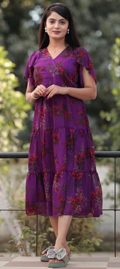 Casual Purple and Violet color Kurti in Georgette fabric with A Line Floral, Printed work : 1943053