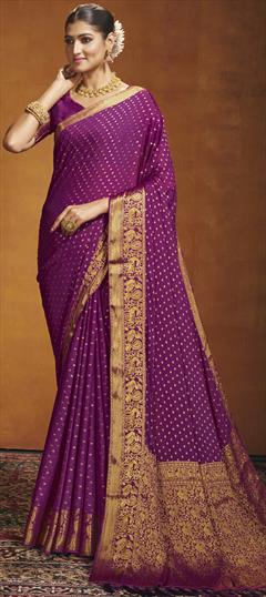Festive, Reception, Wedding Purple and Violet color Saree in Chiffon fabric with Classic Weaving, Zari work : 1943055