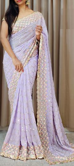 Festive, Party Wear, Reception Purple and Violet color Saree in Faux Georgette fabric with Classic Sequence, Thread work : 1943071