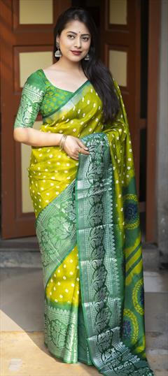 Festive, Reception, Traditional Green color Saree in Art Silk fabric with Rajasthani, South Bandhej, Weaving work : 1943077