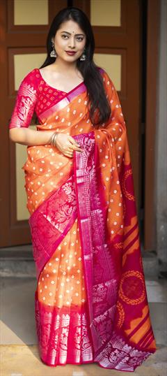 Festive, Reception, Traditional Pink and Majenta color Saree in Art Silk fabric with Rajasthani, South Bandhej, Weaving work : 1943079