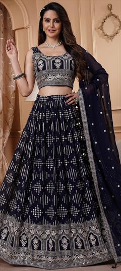 Bridal, Wedding Blue color Ready to Wear Lehenga in Georgette fabric with Flared Embroidered, Sequence, Thread work : 1943096
