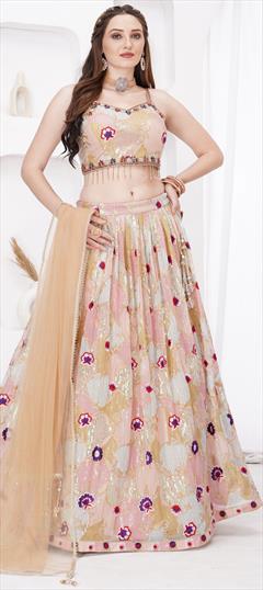 Bridal, Wedding Multicolor color Ready to Wear Lehenga in Net fabric with Flared Embroidered, Sequence, Thread work : 1943098
