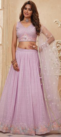 Bridal, Reception, Wedding Purple and Violet color Ready to Wear Lehenga in Georgette fabric with Flared Embroidered, Sequence work : 1943101