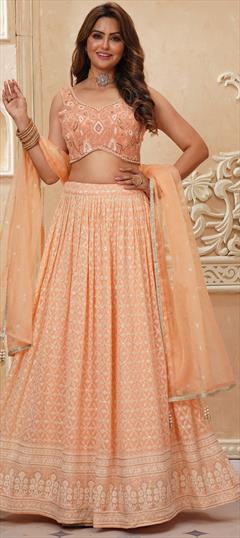 Bridal, Reception, Wedding Pink and Majenta color Ready to Wear Lehenga in Georgette fabric with Flared Embroidered, Sequence work : 1943104