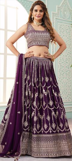 Bridal, Reception, Wedding Purple and Violet color Ready to Wear Lehenga in Georgette fabric with Flared Embroidered, Sequence work : 1943106