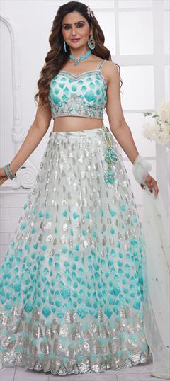 Bridal, Reception, Wedding White and Off White color Ready to Wear Lehenga in Net fabric with Flared Sequence work : 1943107