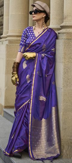 Party Wear, Traditional Purple and Violet color Saree in Satin Silk fabric with South Weaving work : 1943110