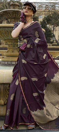 Party Wear, Traditional Purple and Violet color Saree in Satin Silk fabric with South Weaving work : 1943114