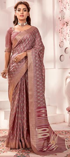 Traditional, Wedding Beige and Brown color Saree in Handloom fabric with Bengali Printed, Weaving work : 1943156