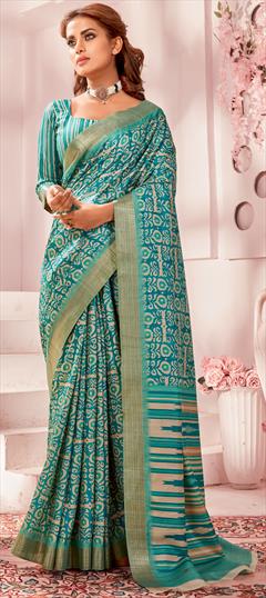 Traditional, Wedding Blue color Saree in Handloom fabric with Bengali Printed, Weaving work : 1943158