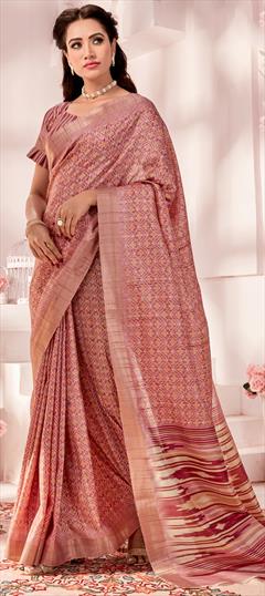 Traditional, Wedding Red and Maroon color Saree in Handloom fabric with Bengali Printed, Weaving work : 1943159