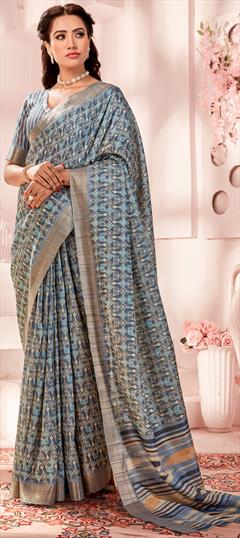 Traditional, Wedding Blue color Saree in Handloom fabric with Bengali Printed, Weaving work : 1943160