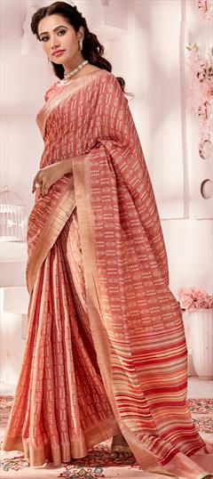 Traditional, Wedding Pink and Majenta color Saree in Handloom fabric with Bengali Printed, Weaving work : 1943163