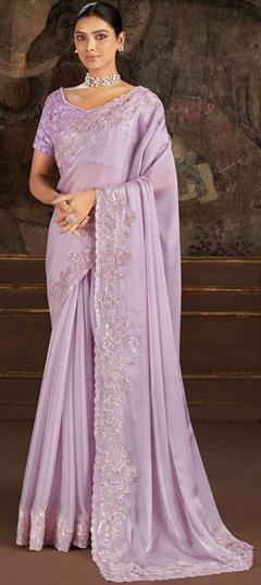 Reception, Traditional, Wedding Purple and Violet color Saree in Silk fabric with South Embroidered, Resham, Sequence work : 1943201
