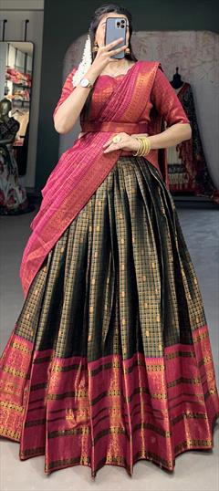 Party Wear, Traditional Green color Lehenga in Jacquard fabric with Flared Weaving, Zari work : 1943249