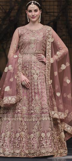 Bridal, Wedding Pink and Majenta color Salwar Kameez in Net fabric with Anarkali Embroidered, Resham, Stone, Thread work : 1943349