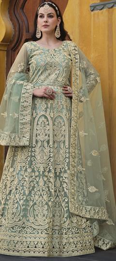 Bridal, Wedding Green color Salwar Kameez in Net fabric with Anarkali Embroidered, Resham, Stone, Thread work : 1943350