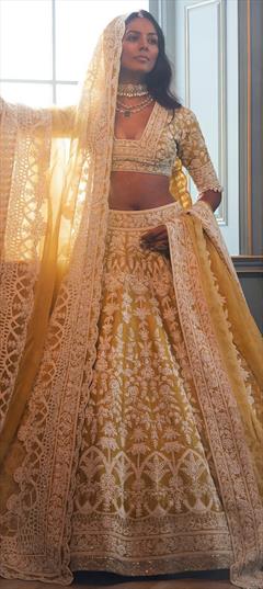 Bridal, Wedding Yellow color Lehenga in Net fabric with Flared Embroidered, Sequence, Stone work : 1943571