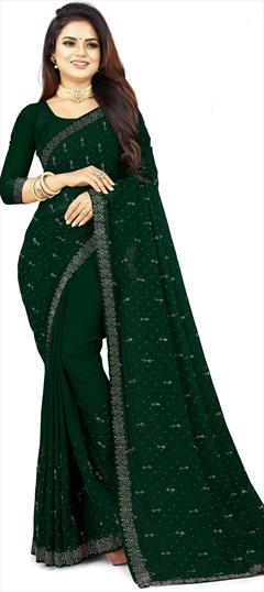 Festive, Reception Green color Saree in Faux Georgette fabric with Classic Fancy Work work : 1943618