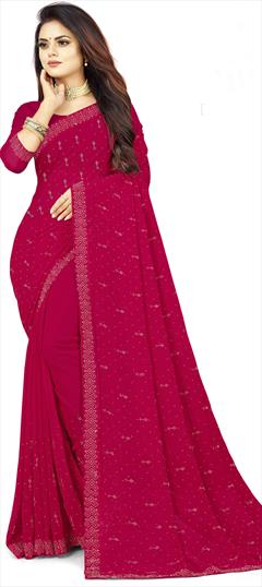 Festive, Reception Pink and Majenta color Saree in Faux Georgette fabric with Classic Fancy Work work : 1943619