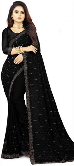 Festive, Reception Black and Grey color Saree in Faux Georgette fabric with Classic Fancy Work work : 1943620