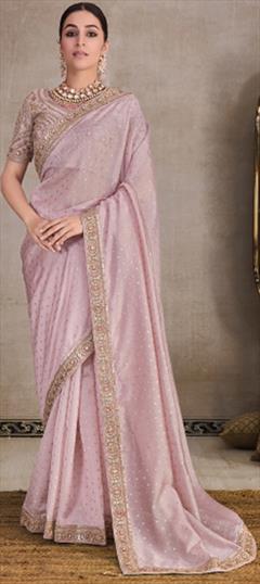 Festive, Reception, Wedding Pink and Majenta color Saree in Organza Silk fabric with Classic Embroidered, Sequence, Thread work : 1943718