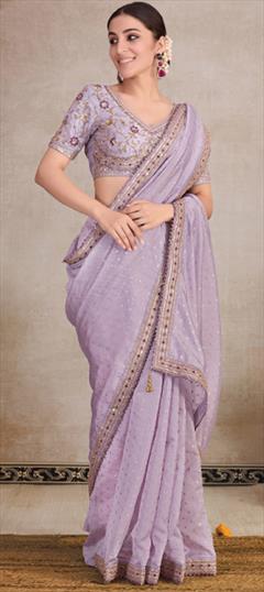 Festive, Reception, Wedding Purple and Violet color Saree in Organza Silk fabric with Classic Embroidered, Sequence, Thread work : 1943722