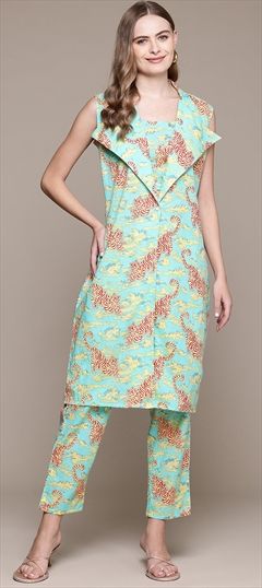 Summer Green color Co-ords Set in Cotton fabric with Printed work : 1943738
